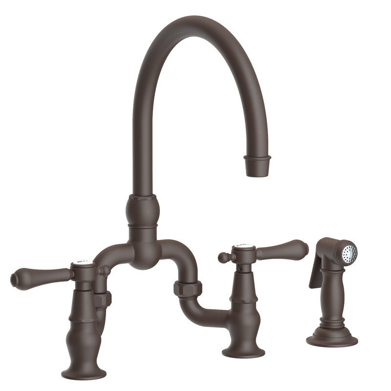 Chesterfield Kitchen Bridge Faucet with Side Spray, Oil Rubbed Bronze, Lever Handle
