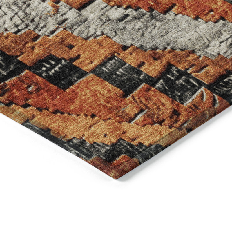 Tapis terre cuite lavable à la machine intérieur / extérieur Xhevrie, Rectangle 5 pi x 7 pi 6 po