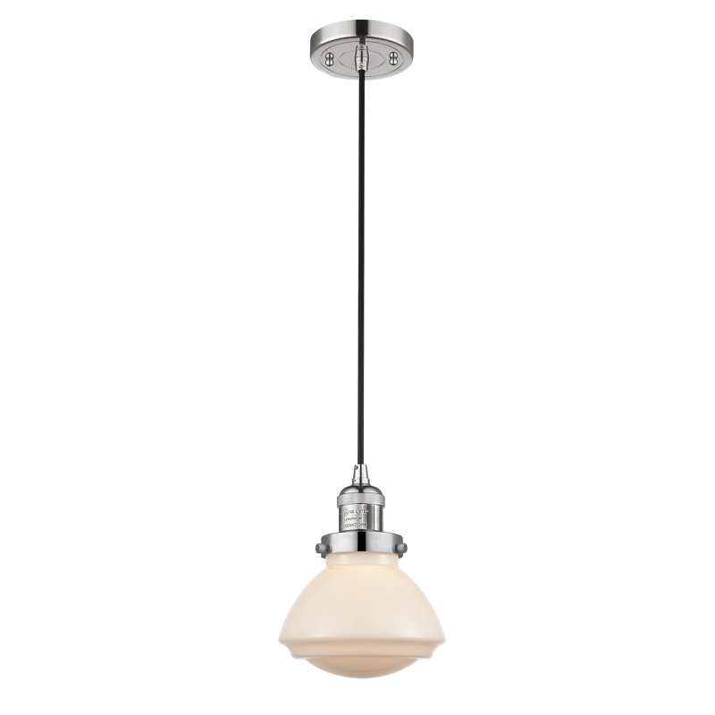 Luminaire suspendu simple à 1 lumière Chesterville, Ampoule non incluse, Blanc mat, Nickel poli