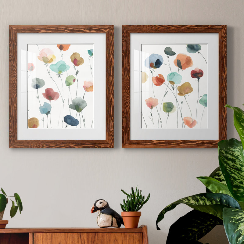 «Lollipop Garden I», ensemble de 2 impressions, Impression encadrée avec passe-partout, H 24 po x l 36 po, Noyer