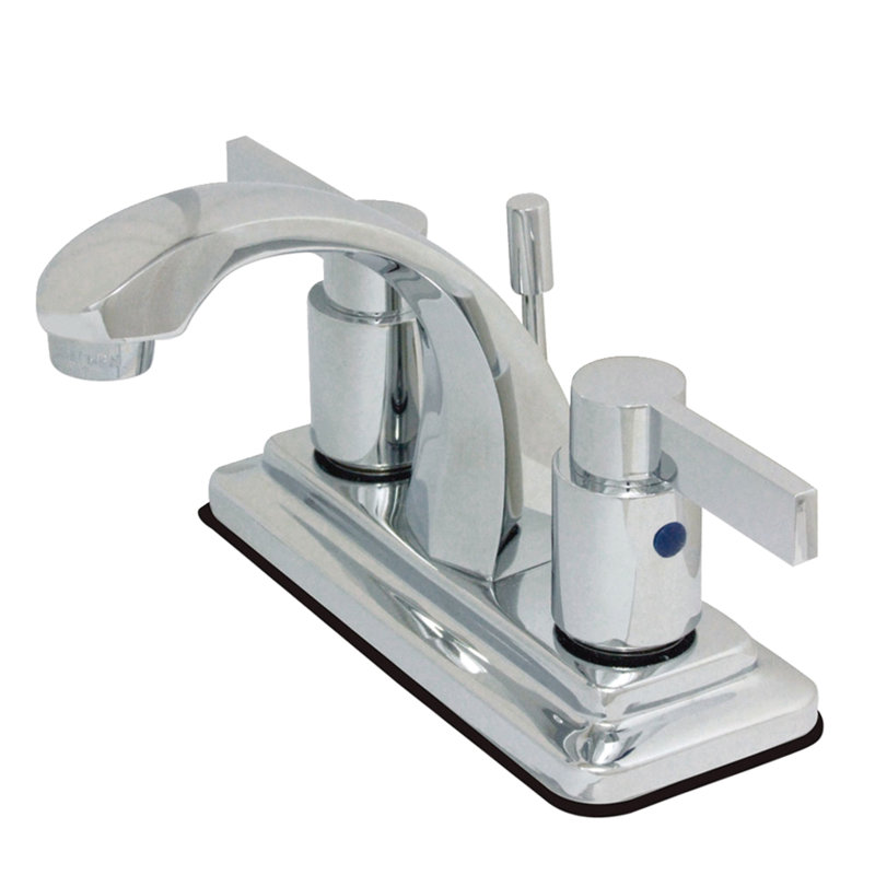 Kingston Brass NuvoFusion Two-Handle 3-Hole Deck Mount 4" Centerset Bathroom Faucet with Plastic Pop-Up, Polished Chrome