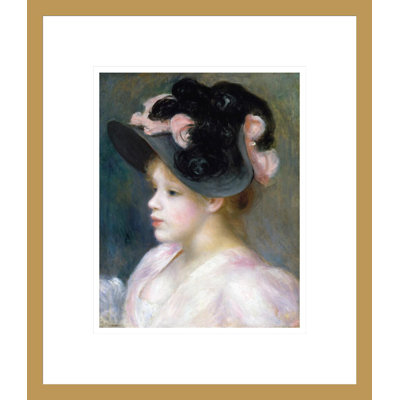 «Jeune fille au chapeau rose et noir» par Pierre-Auguste Renoir, impression giclée encadrée