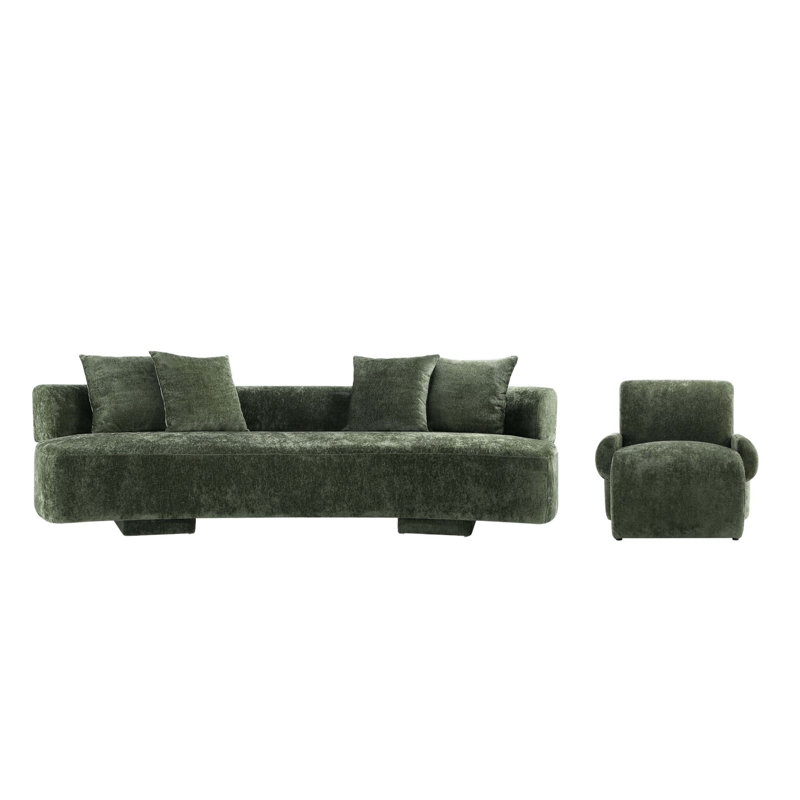Giovedi 2-Piece Modern Chenille 112" Sofa and Accent Chair Set, Giovedi Green Chenille