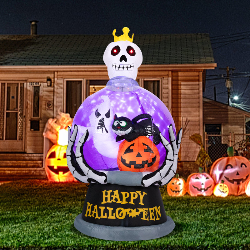 The Holiday Aisle® 6FT Halloween Inflatables Snow Globe with Ghosts and ...