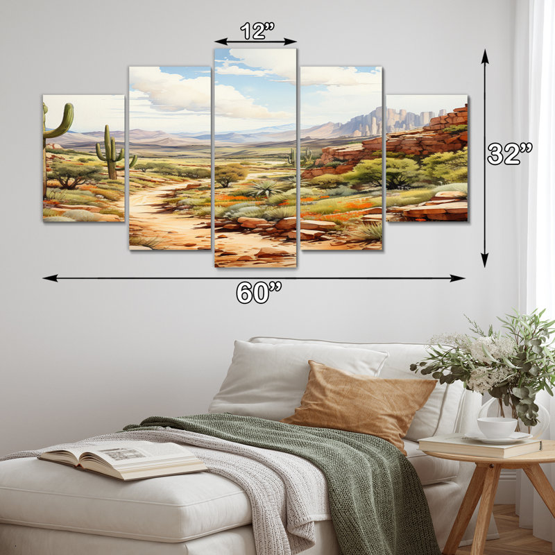 «Mexico Cactus Oasis Impasto II», impression d'art mural de paysages - 5 panneaux
