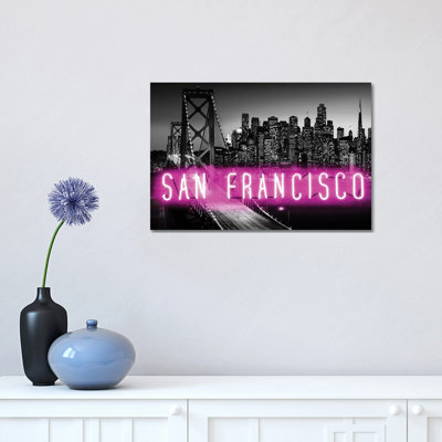 Neon San Francisco Pink On Black by Hailey Carr - Wrapped Canvas Print