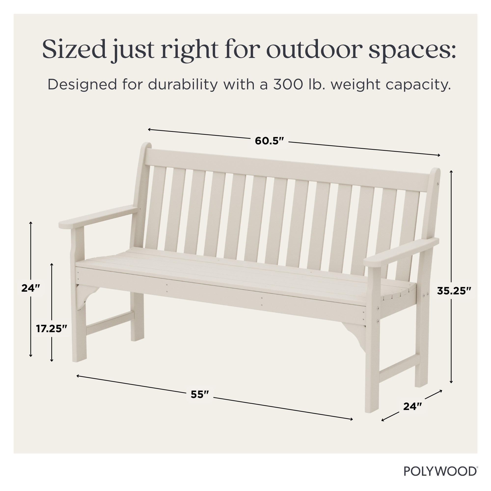 POLYWOOD Vineyard Patio Bench, Sand, 35.25" H x 60" W x 24" D