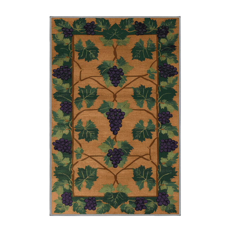 Tapis botanique brun lavable à la machine, Rectangle 5 pi x 8 pi