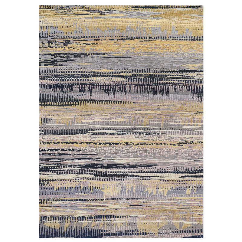 Hand Knotted Abstract Area Rug in Silver/Sand/Navy