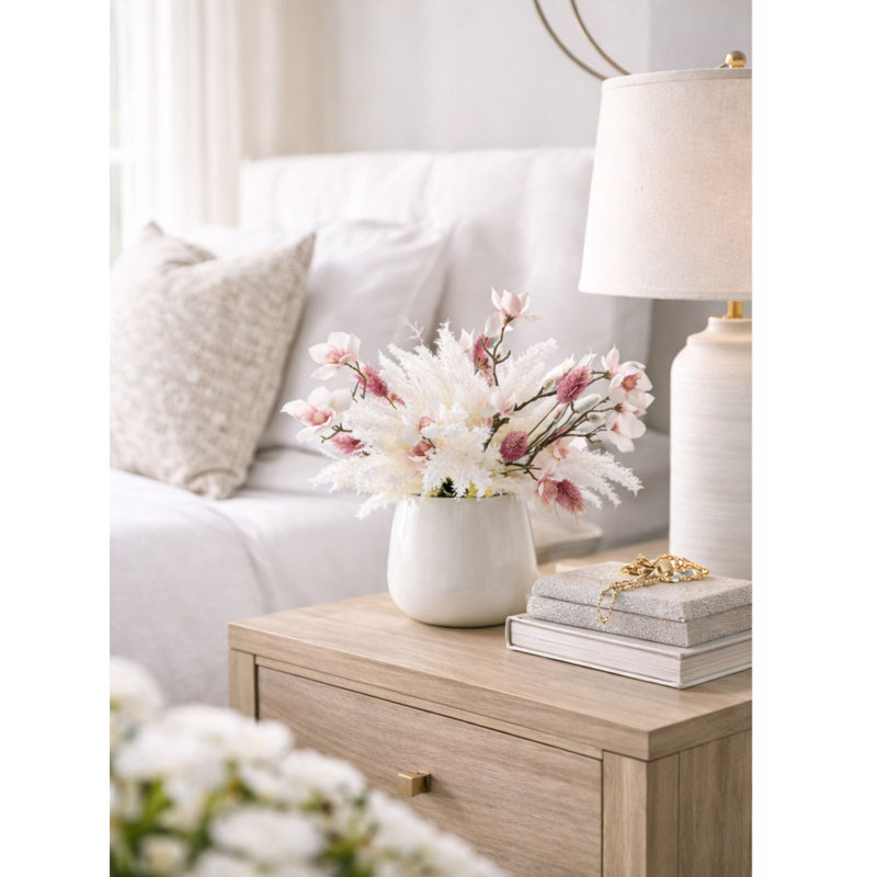 Faux Floral Cream and Pink Arrangement in Pot