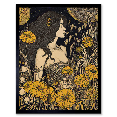 Walfried Woman In Flower Field Midsummer Night - Single Picture Frame Print