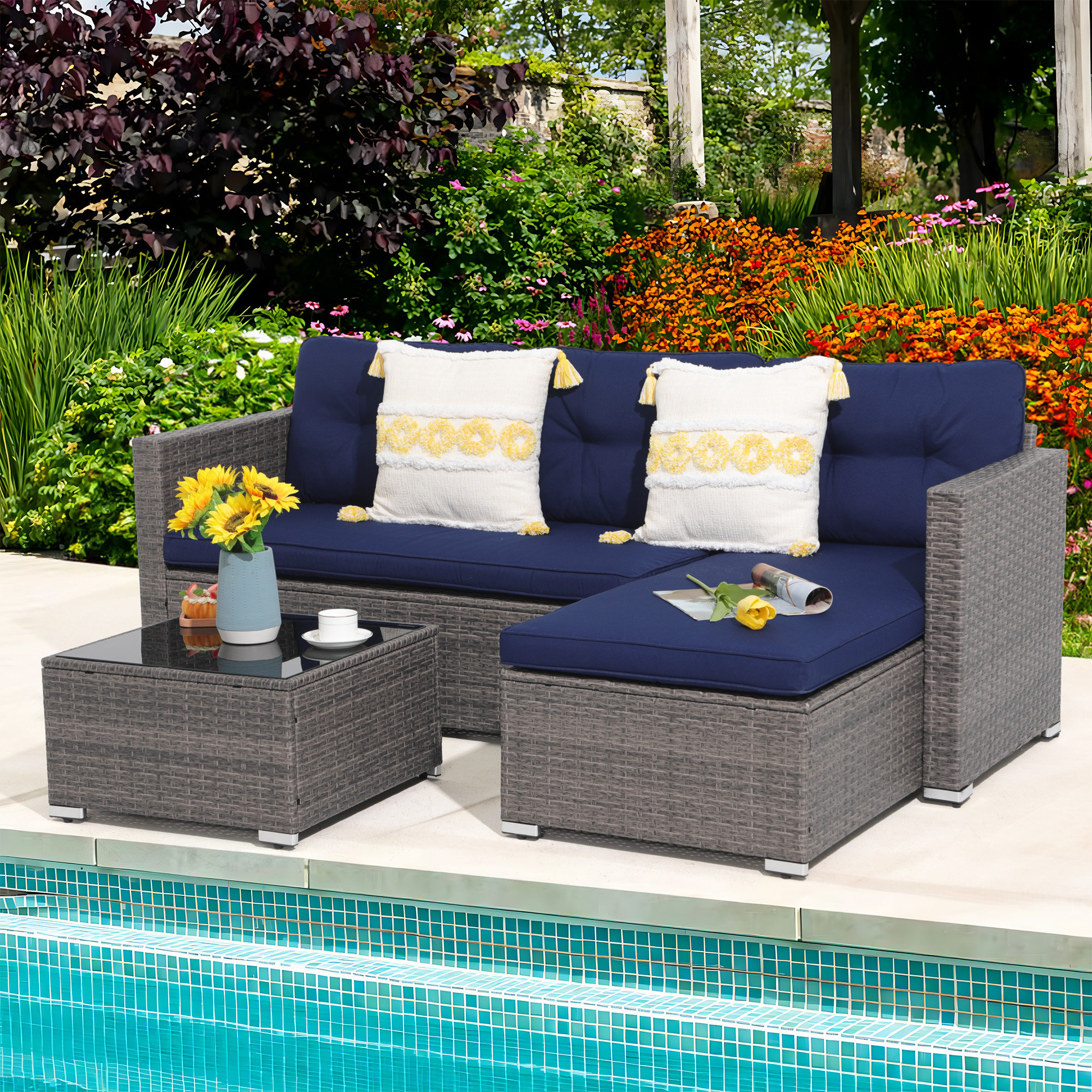 Wade Logan Wayfair Patio Furniture With Fire Pit Don Piece Rattan