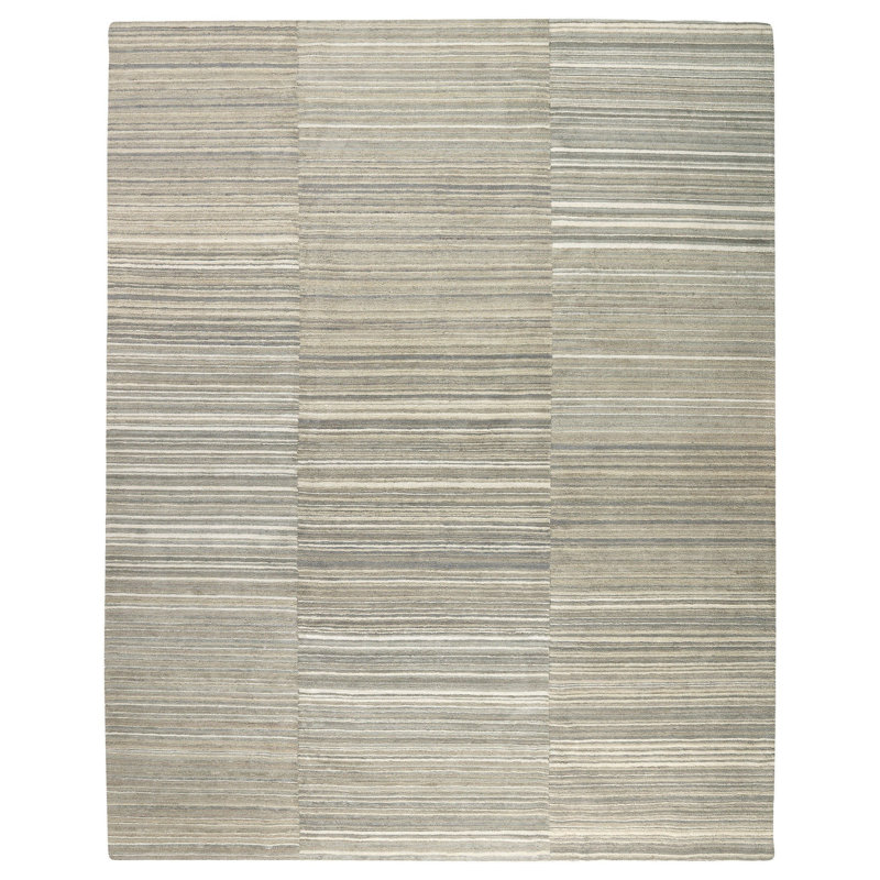 Spectrum Striped Hand-Knotted Wool Brown/Gray Area Rug, Beige/Gray, Rectangle 2' x 3'