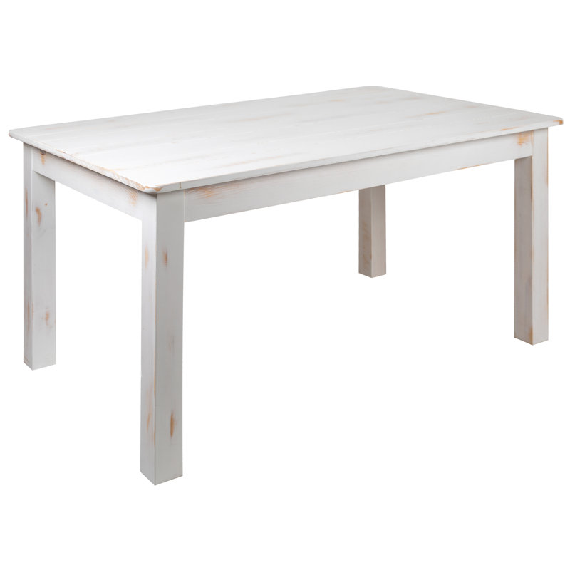 Dejon Rectangular Solid Pine Farmhouse Dining Table, Antique Rustic White, 38"W x 60"L
