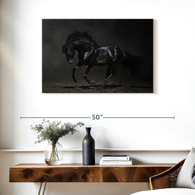 Cheval noir brillant Brampt, H 24 po x l 36 po