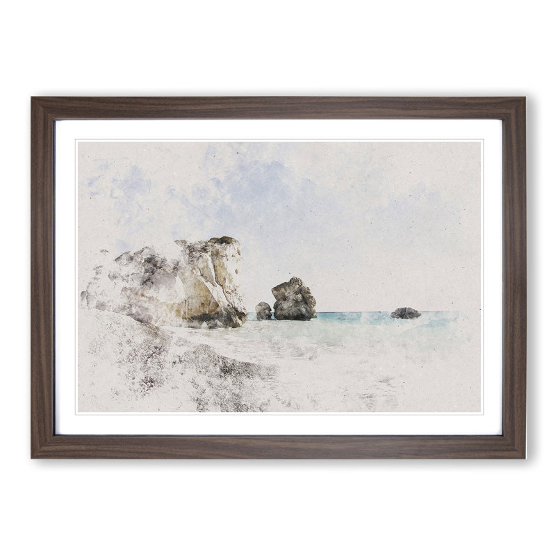 Cyprus Beach - Picture Frame Painting, 27cm H x 36cm W x 2cm D, Walnut