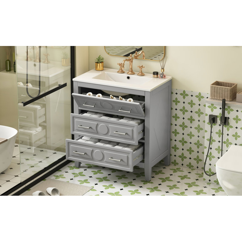 30" Bathroom Vanity with Ceramic Sink Combo