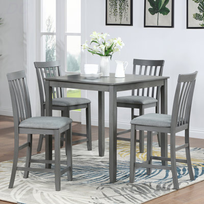 Wooden Dining Square Table, Kitchen Table For Small Space, 4 Person Counter Height Table, Gray,ONLY THE TABLE, Table