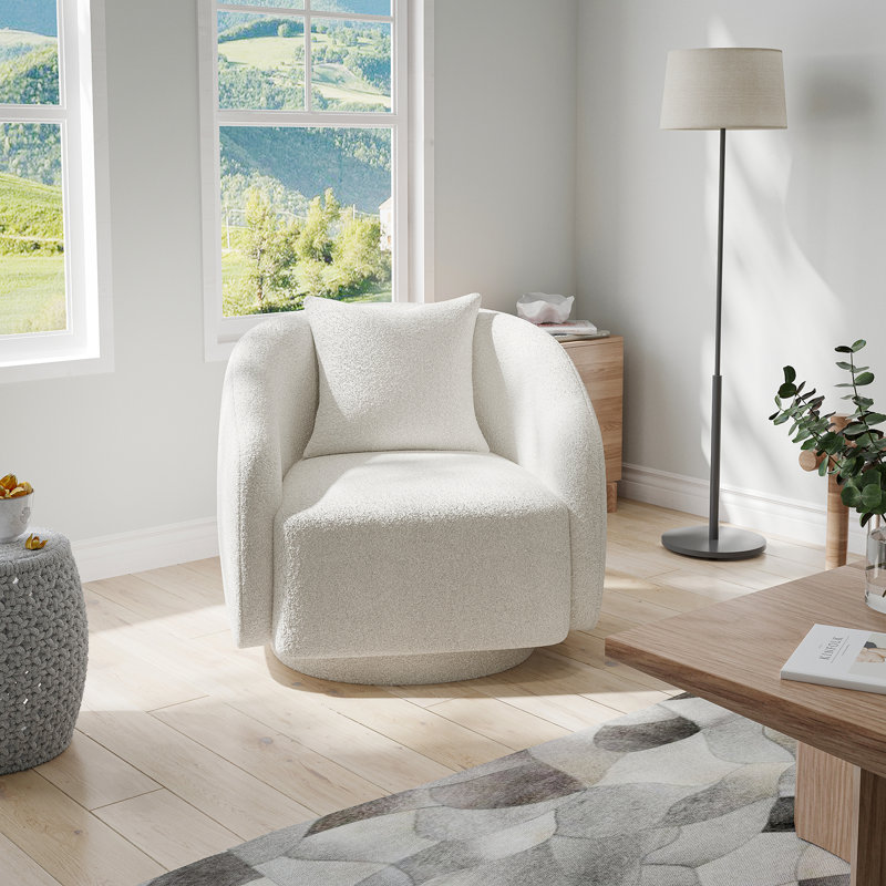 Bashar 28.5" W Upholstered Swivel Barrel Chair, 25.5" H x 28.5" W x 24.6" D, White