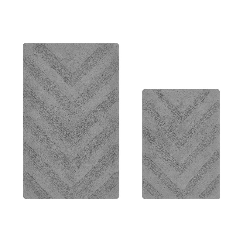 Ensemble de tapis pour salle de bain à chevrons touffetés 100% coton Annaclara Premium 100% coton 1990 avec envers en latex antidérapant, certifié OEKO-TEX®, super absorbant et lavable à la machine, gris