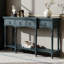 Console Traditional Traditional - 3 tiroirs à fermeture en douceur et tablette inférieure, structure en bois massif, pieds romains tournés, poignées en cuivre rétro, bleu pour le vestibule / le couloir / le salon-129021048