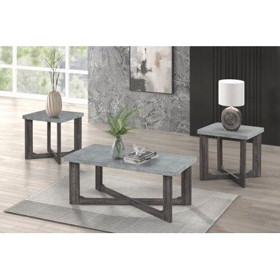 3PC Coffee Table Set Rectangular Shape Coffee Table And 2 Square Shape End Tables Stylized Cross-Leg Design Contemporary Style