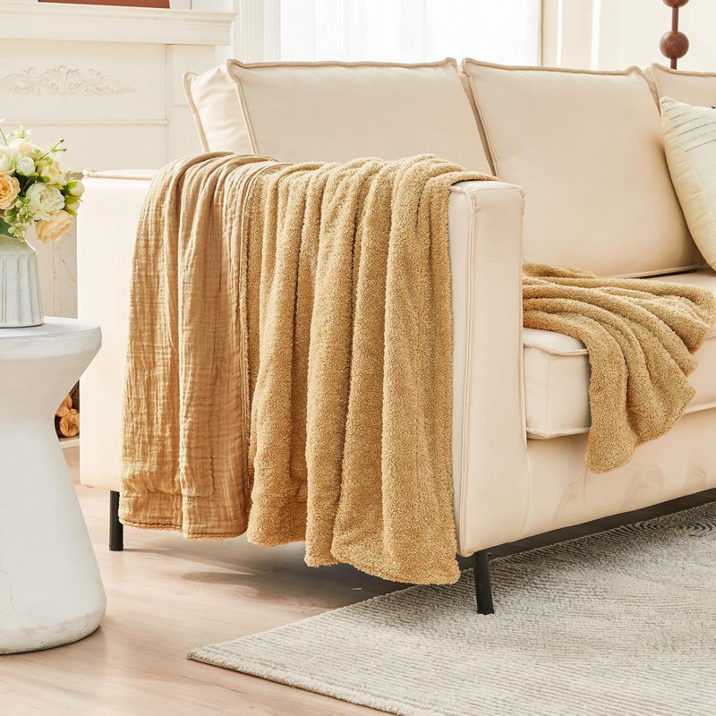 Jeté réversible en mousseline et molleton - 50 po x 60 po, jeté doux et chaud pour lit de voyage