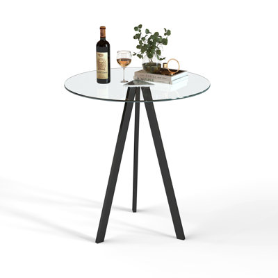 Round Coffee Table, Dining Table Set of 1, Modern Kitchen Glass Table, 31.5" Round Tempered Glass BAR Table top,Clear BAR Table Metal Legs for Small Spaces, Bistro Pub, Cafe
