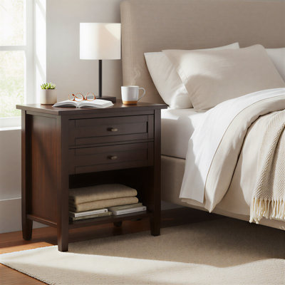 Warm Shaker 24"W Solid Wood Transitional Nightstand With Drawers And Open Shelf
