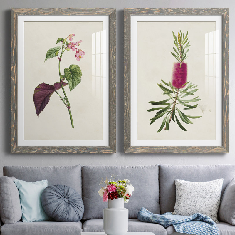 Pretty Pink Botanicals VI - Ensemble de 2 reproductions de cadres photo, H 37,5 po x l 55 po x P 1,5 po, Encadré gris