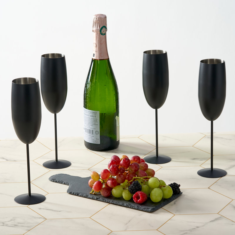 Haylia 285ml Stainless Steel Flute Set, Black