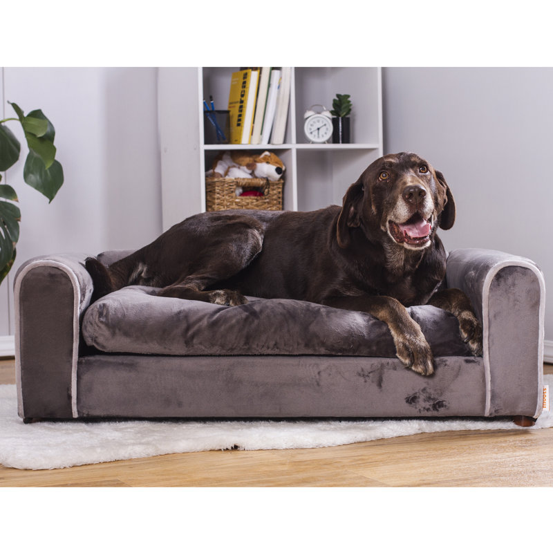Large Charcoal Orthopedic Elevated Pet Sofa with Wood Legs