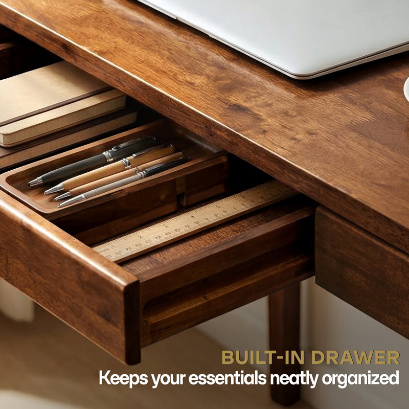  Wilma Solid Rubber Wood Base Writing Desk, 48” Rectangular Small Table Dining Set for 4, Living Room, Desks for Computer - Easy Assembly, Walnut Finish