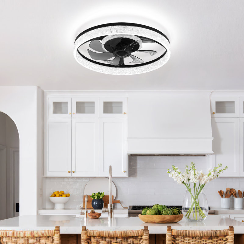 Ventilateur de plafond avec lumières RVB RVB, ventilateur de plafond à profil bas Fandelier de 19 po, intensité variable 3000K-6000K et ventilateur de plafond à DEL encastré moderne avec télécommande pour chambre à coucher
