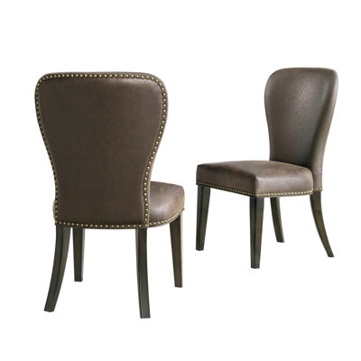 Gasport 21.75" Wide Rustic Leather Like Fabric Upholstered Dining Chairs by Canora Grey