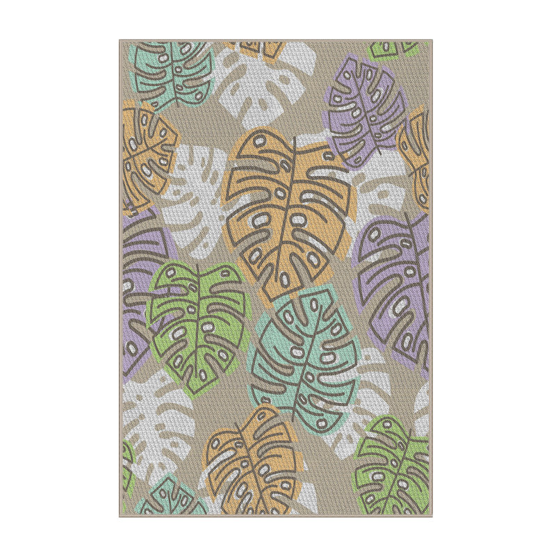Tapis orange à motif/gris/vert, Rectangle 5 pi x 7 pi