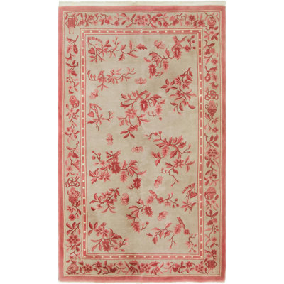 Tapis de zone en laine beige/rose 5 pi x 8 pi 4 po one-of-kind-noué la main Isamar