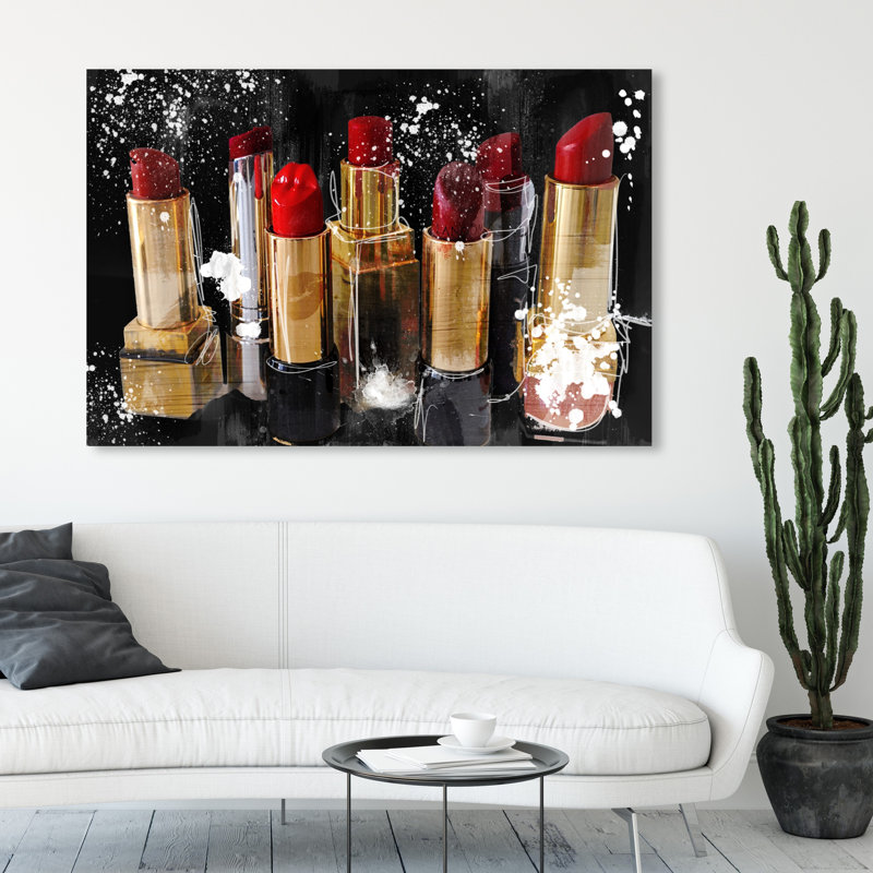 Rouge à lèvres, maquillage, impression sur toile, H 36 po x l 54 po, Toile tendue