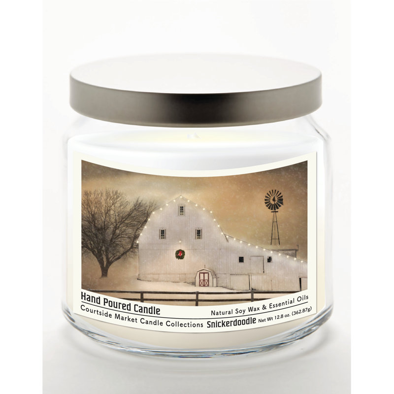 Bougie White Barn Holiday en pot en verre de 400 g avec couvercle en métal argenté brossé