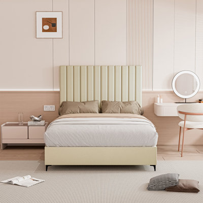 Luxury Leather Upholstered Platform Bed with Headboard, Premium Foundation, No Box Spring Needed