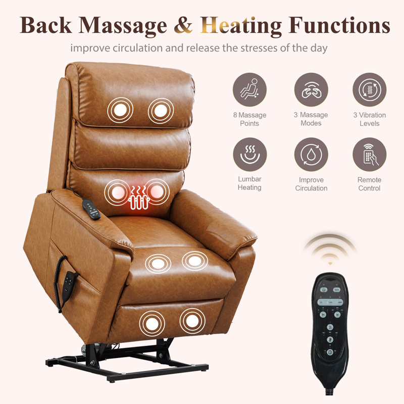 Muli 34.64"W High Back Recliner with Massage and Heat, Dual Motor, Lay Flat, Orange
