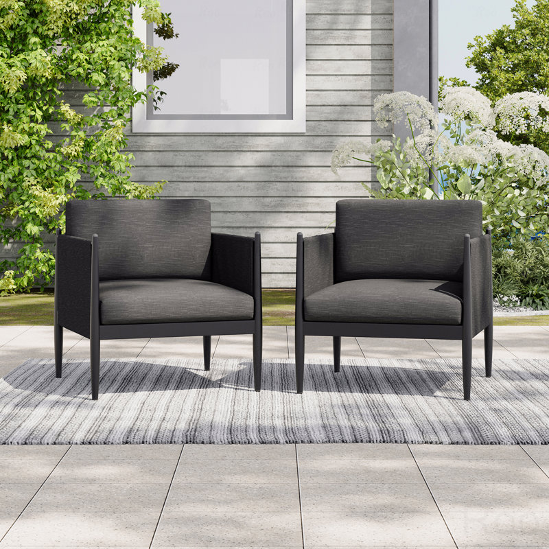 Set Of 2 Outdoor Patio Club Chair, Black Aluminum