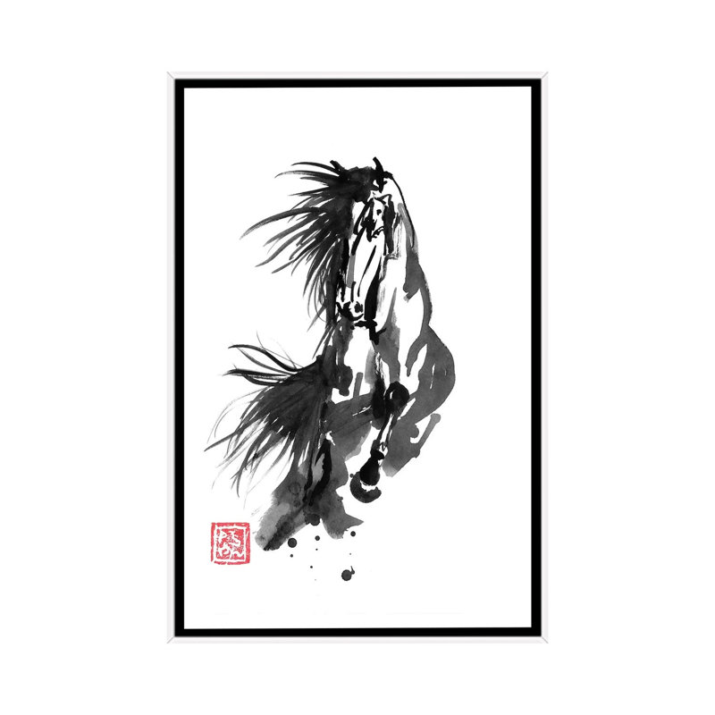 Running Horse by Péchane - Painting on Canvas, 66.04 cm H x 45.72 cm W, White Framed