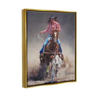 «Rodeo Cowgirl And Lasso On Canvas» par David Kiehm, peinture