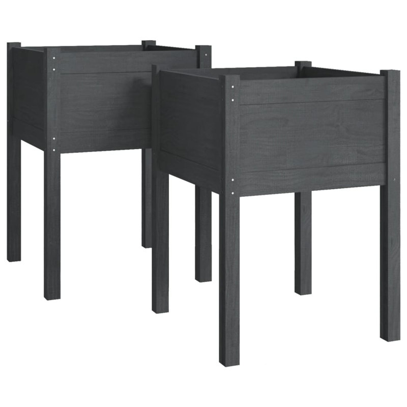 Red Barrel Studio Garden Planters 2 Pcs Black 19.7"X19.7"X27.6" Solid Wood Pine, H 27,6 po x l 19,7 po x P 19,7 po, gris
