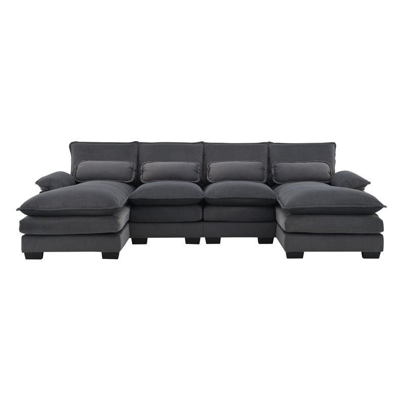 110*55" Modern U-Shaped Sectional Sofa With Waist Pillows, Gray Velvet