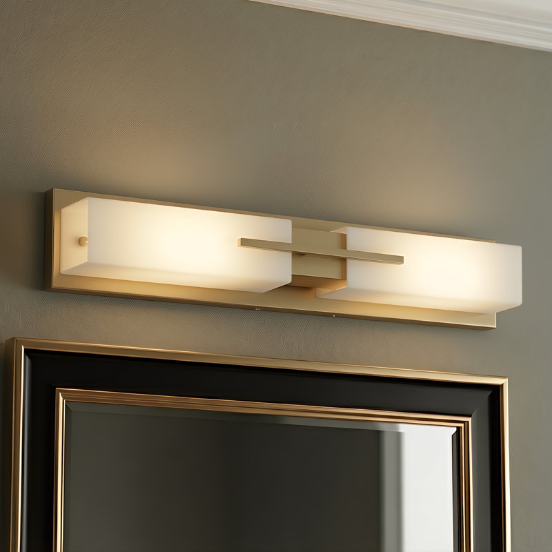 Applique murale moderne 23,5 po à 2 lumières à intensité variable pour salle de bain et couloir, Or brossé