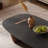 Japandi Oval Coffee Table with Walnut Inlay Slab Legs