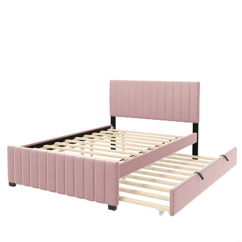 Lit plateforme double avec lit gigogne, Rose
