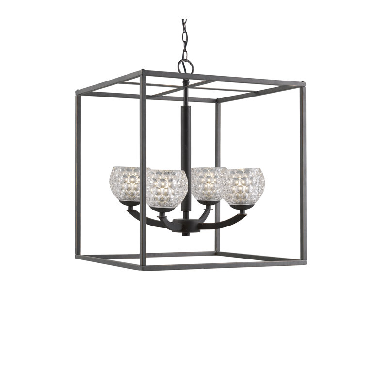 Luminaire rectangulaire à 4 lumières unique Heavner, Cylindre faux opale, Halogène